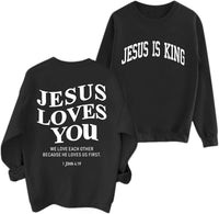 Fleece Christian Sweatshirts Women Jesus Loves You Jesus Is King Hoodie Religious Faith God Shirts Oversized Tops